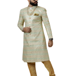 Traditional Lemon-Yellow Sequin Embroidered Sherwani | Father Son Combo | Perfect Groom Wear Achkan